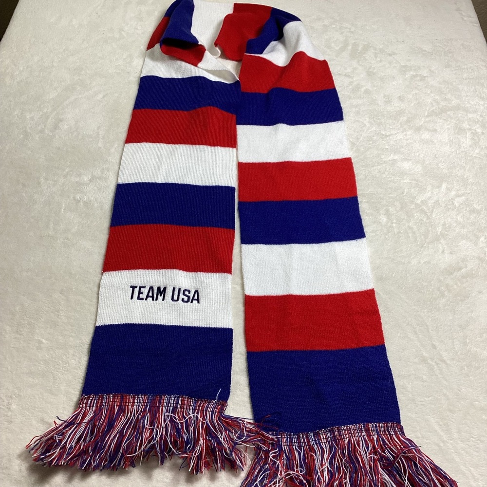 Hit Wear Team USA Acrylic Scarf – Red White Blue Stripes – Fringe – One Size‎